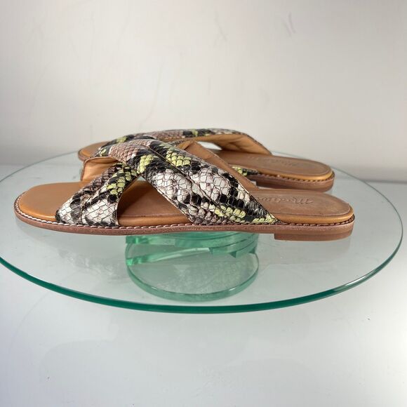 Madewell skyler slide sandals snake print leather brown green cross strap - Picture 3 of 6